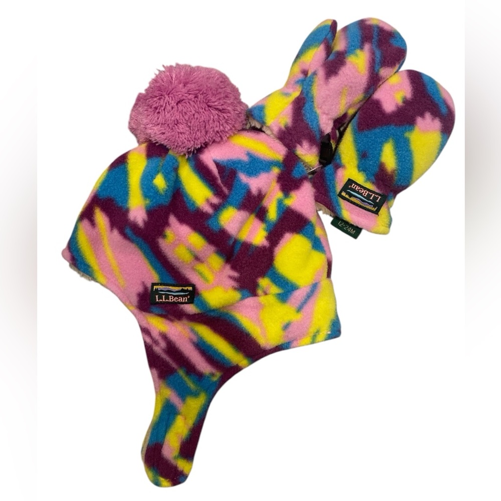 L.L. Bean Toddlers  Mountain Classic Fleece Hat Mitten Set 12-24M